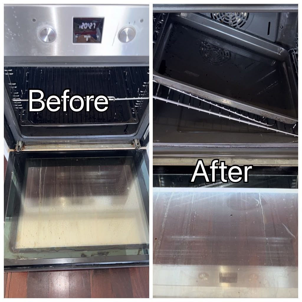 Oven before and after a deep clean in Perth